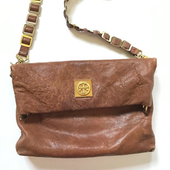 Tory Burch Louisa Leather Messenger Bag Crossbody Purse Womens Brown Leather - Picture 2 of 14